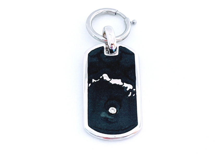 Black Dog Tag - Sterling Silver Bag Charm - Keychain Charm - Dog